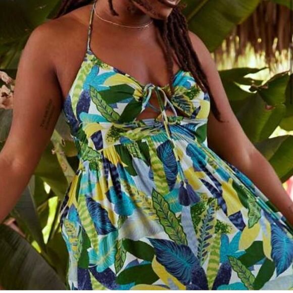 Aerie Halter Beach Maxi Sundress Marbled Blue - Picture 2 of 11